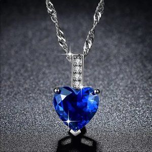 Beautiful Heart Pendant Blue Saphire Necklace New